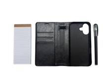 Load image into Gallery viewer, Notepad Phone Case for iPhone - Folding Wallet Phone Case with Mini Pen and Note Pad (Black)