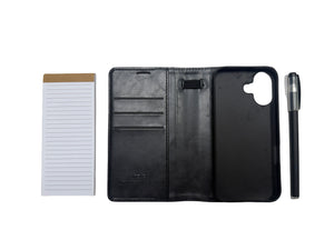 Notepad Phone Case for iPhone - Folding Wallet Phone Case with Mini Pen and Note Pad (Black)