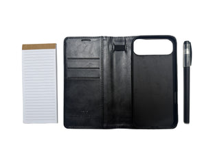 Notepad Phone Case for iPhone - Folding Wallet Phone Case with Mini Pen and Note Pad (Black)