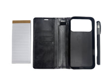 Load image into Gallery viewer, Notepad Phone Case for iPhone - Folding Wallet Phone Case with Mini Pen and Note Pad (Black)